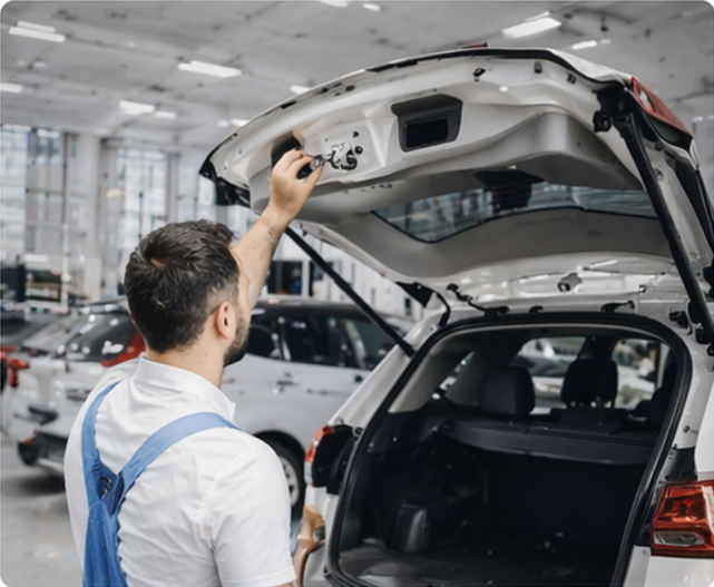 Mechanic opening car trunk